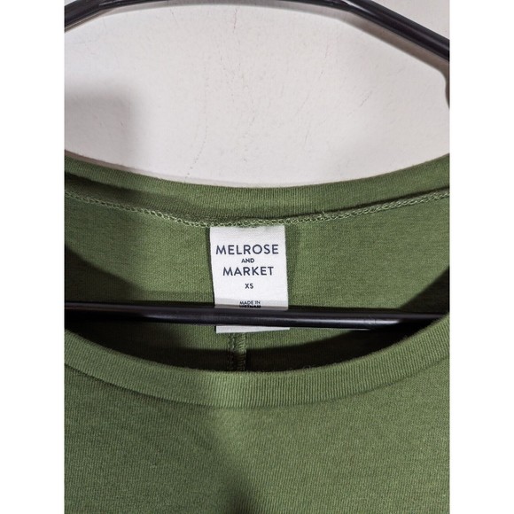 Melrose and Market Green Bronze Ruched Cotton Blend T Shirt Dress Women Size XS - Picture 4 of 8